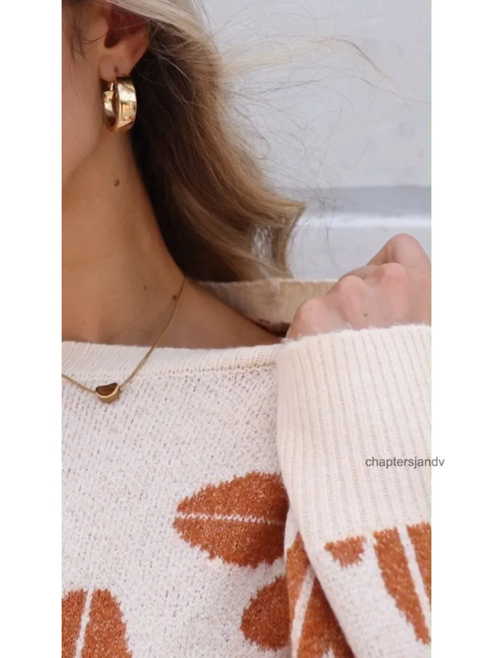 Womens Oversized Floral Chunky Ribbed Knit Sweater Crew Neck Pullover